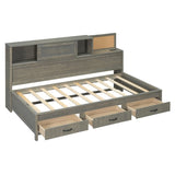 Twin Size Wooden Daybed with 3 Storage Drawers, Upper Soft Board, shelf, and a set of Sockets and N708P263524E