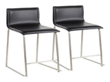 26" Contemporary Counter Stool in Brushed Stainless Steel, and Black Faux Leather - Set of 2 B202P222060