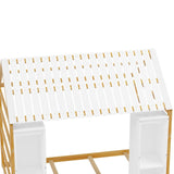 Wooden Twin Size House Bed with Fence and Roof, Kids Floor Bed with Two Movable Wardrobes, Natural N733P240134M