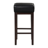 ZUN Transitional Black Faux Leather Seat 29-inch Pub Height Stools Set of 2, Espresso Finish Solid Wood B011P231743