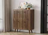 Medieval-style modern shoe cabinet, upright shoe storage unit with vertical grooved finish, W1706P465289