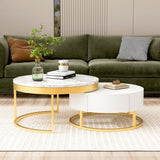 Modern Round Nesting Coffee Table with Drawers in White WF307201AAK