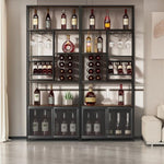 ZUN 82.7" Industrial Standing Wine Rack with Glass Rack Tall Freestanding Floor Bar Cabinet WF325111AAB