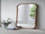 31.4x1.4x74" Oversized Wooden Floor Mirror with Unique Brown Frame W2078P618608