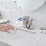 Bathroom Sink Faucet LED Light 3 Colors Changing Waterfall Glass Spout Hot Cold Water Mixer Single W1932P171692