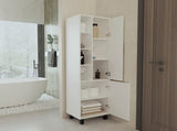 White Linen Cabinet with Open Storage and 2 Doors B062P323178