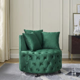 Velvet Upholstered Swivel Chair for Living Room, with Button Tufted Design and Movable Wheels, W48790919