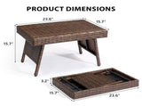 Outdoor Folding Side Table, Patio Rattan Coffee Table with PE Wicker & High-Duty Steel Frame for 50470658