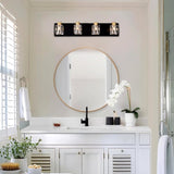 4-Light Matte Black Gold Bathroom Light Fixtures, Modern Vanity Lights with Crystal Glass Shade, W1592P233317