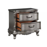 Wooden Nightstand with 2 Drawers in Antique Platinum Finish B016P256539