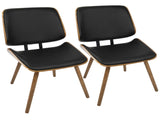 Mid-Century Modern Dining/Accent Chair in Walnut with Black Faux Leather - Set of 2 B202P223862