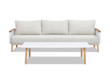 Calarono 2pc Teak & Aluminium Outdoor Sofa and Coffee Table Patio Set Sand Dune Chenille B2719P320845