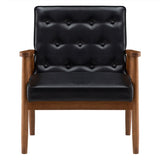 (75 x 69 x 84)cm Retro Modern Wooden Single Chair,Black PU 19517530