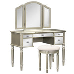 ZUN GO 43" Dressing Table Set with Mirrored Drawers and Stool, Tri-fold Mirror, Makeup Vanity Set for WF306449AAT