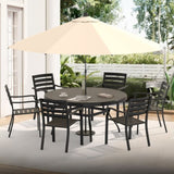 VRSHWO"Outdoor Round Patio Dining Table 4-6, All Weather Metal Dining Table with Umbrella Hole W213P332251