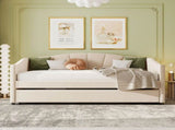 Upholstered Daybed Sofa Bed Twin Size With Trundle Bed and Wood Slat ,Beige 16042144
