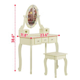 ZUN FCH Kids Vanity Set with Mirror and Lights and Stool, 5 Storage Drawers, Pretend Play Princess 87697289