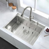 Stainless Steel 30 in 2-Hole Single Bowl Drop-In Kitchen Sink with Bottom Grid and Basket Strainer JYSDS3011BN
