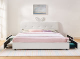 Queen Size Kids Upholstered Bed with Oversized Rabbit Ear Headboard, LED Light & 4 Storage Drawers, W1413P384927