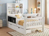 Twin Platform Bed with Chalkboard,Solid Wood Platform Bed with Storage Drawers and Shelves,Childlike W1580P362704