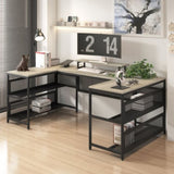 ZUN U Shaped Desk with Power Outlets & LED Strip & Monitor Stand, L Shaped Desk with Storage Shelf, Home W578P149135