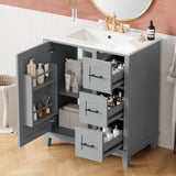 30-inch bathroom vanity with ceramic sink, rubberwood frame, MDF panels, one door with double N729P290689E