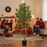 5.2FT Tall Artificial Tree Faux Plant Lush Evergreen Vibrant Green Foliage & Natural Trunk, 86085958