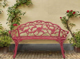 Outdoor Cast Aluminum Patio Bench, Porch Bench Chair with Curved Legs Rose Pattern, Red 57565215