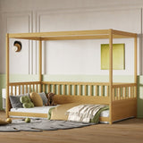 Twin Size Canopy Bed Frame with Guardrails for Kids,Floor Bed Twin with Four Poster Design,Kids W1858P252839