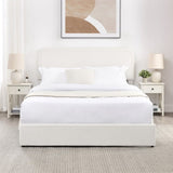 Liv Queen Size Ivory Boucle Upholstered Platform Bed with Patented 4 Drawers Storage, Curved B083140464