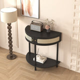 Unique Half Moon Design End with Sliding Rattan Door,Elegant Semi-circle Entryway Console W2557P183329