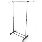ZUN Single-bar Vertical & Horizontal Stretching Stand Clothes Rack with Shoe Shelf YJ-02 Black & Silver 45790494