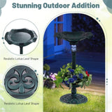 ZUN Green Standing Pedestal Birdbath and Feeder Combo with Solar Powered Lamp 50023949