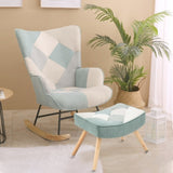 ZUN Rocking Chair with ottoman, Mid Century Fabric Rocker Chair with Wood Legs and Patchwork Linen for W561P175990