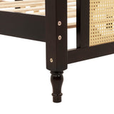 Queen Pine wooden Bed with Rattan Headboard and Footboard, with Central Enhanced Bed Platform W504P266746