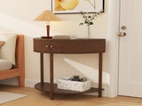 Artisan-Crafted Wave-Pattern Demi-Lune Console Table with Brown Woodgrain,Unique Half Moon Design 00611701