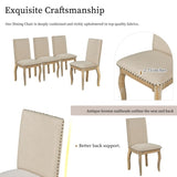 TREXM Set of 4 Dining chairs Wood Upholstered Fabirc Dining Room Chairs with Nailhead WF291264AAE
