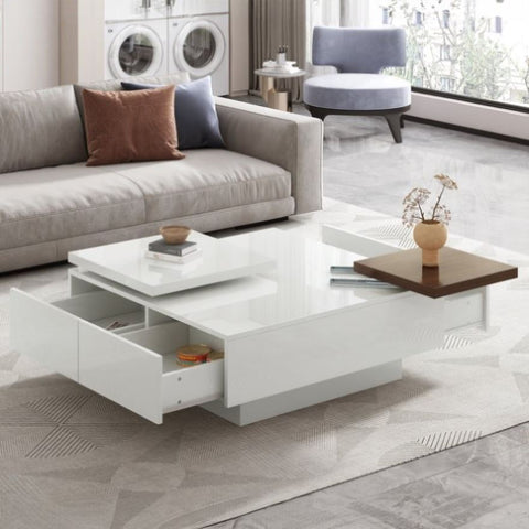 ZUN U-Can Movable Top Coffee Table, Modern Square Wood Coffee Table with High Gloss finish, 4 Hidden WF324734AAK