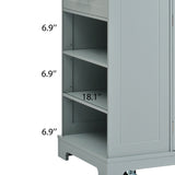 K&K Fluted Kitchen Island with Trash Can Storage Cabinet, Power Outlet, Internal Storage Rack, N707P221571G