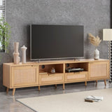 ZUN Rattan TV Stand for TVs up to 85'', Modern Farmhouse Media Console, Entertainment Center with Solid WF316678AAP