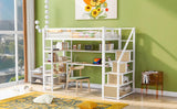 ZUN Twin Size Metal Loft bed with Staircase, Built-in Desk and Storage Shelves, White 68735084