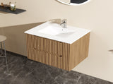 Goodyo 24" Wall-Mount Bathroom Vanity Cabinet with White Basin Sink Combo Floating, Walnut 36091790