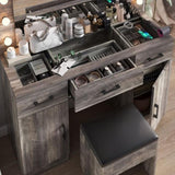 Vanity Desk Set with Large Lighted Mirror Powre Outlet, Glass Top Makeup Vanity with 3 Drawers 40159360