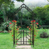 Metal Garden Arch with Gate W58.07*H97.24 Climbing Plants Support Rose Arch Outdoor Black W1586P278421