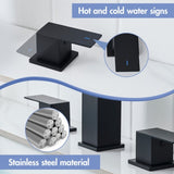 Bathroom Stainless Steel Faucets for Sink 3 Hole Matte Black 8 inch Widespread Bathroom Sink Faucet W1932P353507