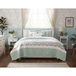 ZUN 6 Piece Cotton Percale Quilt Set with Throw Pillows Aqua Full/Queen B035129023