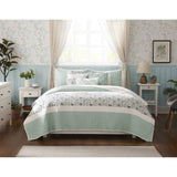 ZUN 6 Piece Cotton Percale Quilt Set with Throw Pillows Aqua Full/Queen B035129023