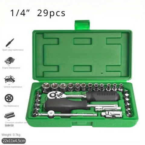 ZUN Socket set extended ratchet quick wrench combination auto repair 29-piece set 10-24mm 73593420