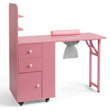 Pink MDF Folding Nail Desk with 2 Drawers, Cabinet Door & Storage Shelf 19266036