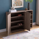 ZUN Entryway 4- Tier Organizing Storage Cabinet, Double Door Wooden Shoe Cabinet, Dark Taupe B107130979